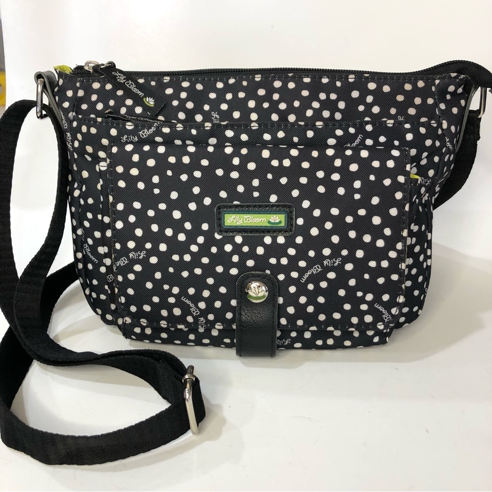 Lily Bloom Black & Cream Dot Crossbody Bag. New, Never Used. Cute Lime Interior.